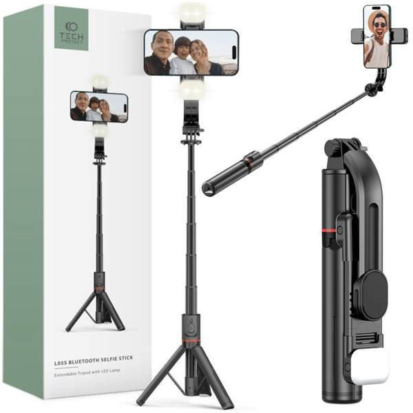 TECH-PROTECT L05S BLUETOOTH-SELFIEKEPPIJALKA JA LED-VALO MUSTA