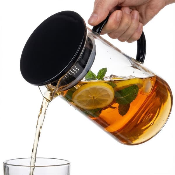 GLASKANDE TIL KAFFE, TE, VAND, JUICE 1,3L MED SORT LÅG 25,5 CM
