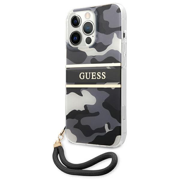 Guess GUHCP13XKCABBK iPhone 13 Pro Max 6,7" sort/sort hårdt cover med camouflage-rem