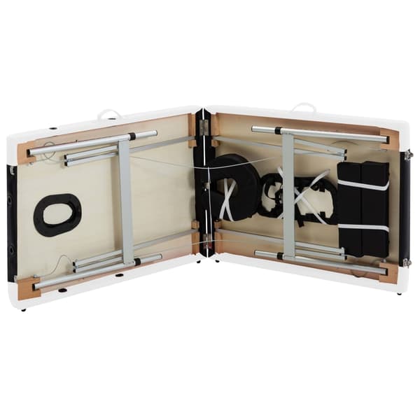 vidaXL foldbart massagebord, 2-zoner, aluminium, sort og hvid