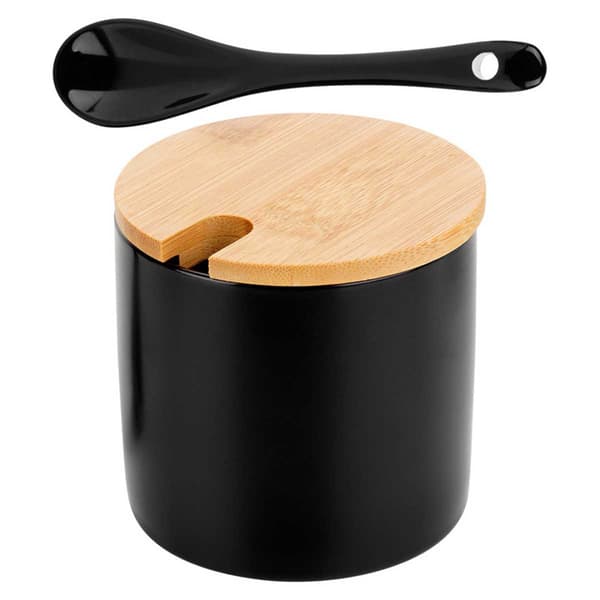 KERAMISK SUKKERSKÅL MED SKEE, SORT 139681