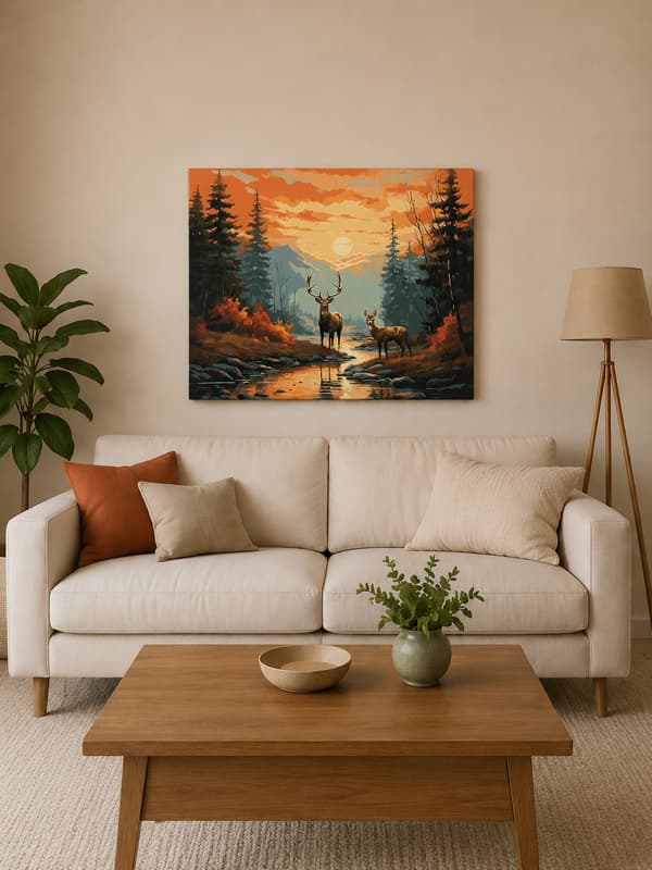 Målning med siffror med ram elegant hjort 50x40 cm