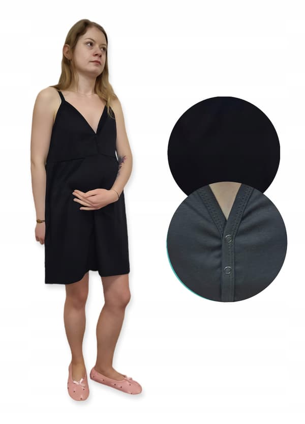 Graviditetsbluse til amning 100% bomuld med stropper størrelse XS sort
