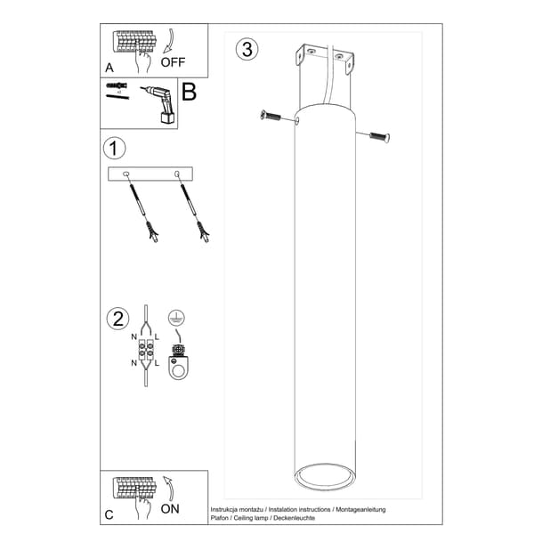 Loftlampe Lagos 1 GU10 sort Sollux SL.1002