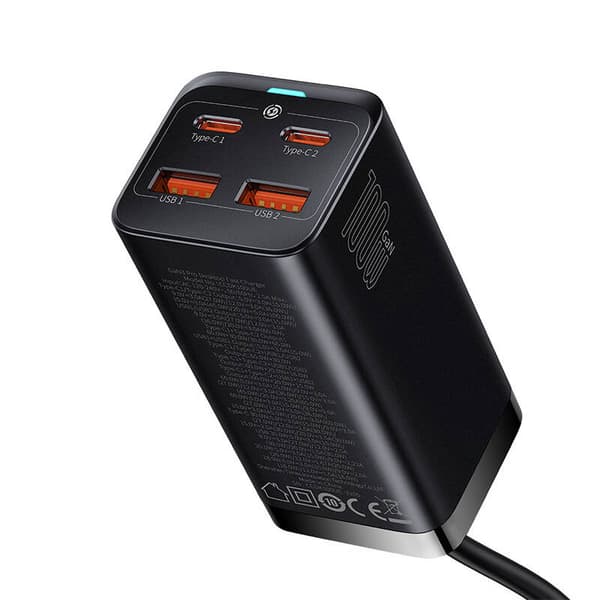 Baseus GaN3 Pro 2xUSB-C + 2xUSB Väggladdare, 100W (Svart)