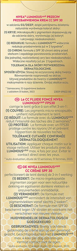 NIVEA LUMINOUS630 P/MISFARVNING KREM CC SPF 30, nuance 03/deep 40 ml