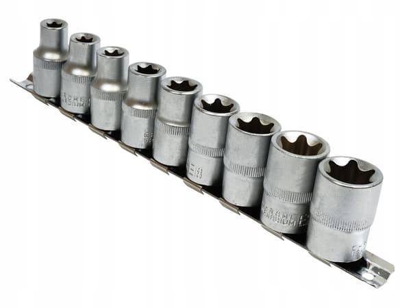 Sæt Torx bits til ratchet 1/2" E10-24 9 dele på bånd S10630