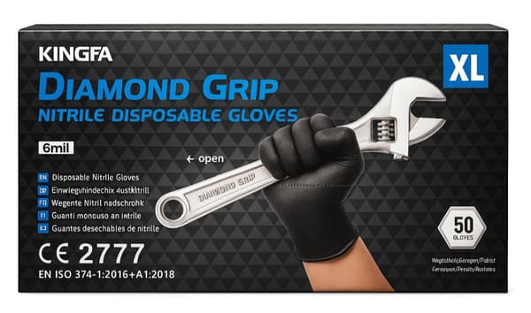 Handsker Nitril Tykke GRIP Sorte 85G KINGFA 50 stk - Størrelse XL