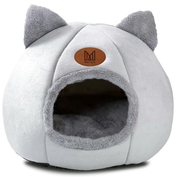 Katthus, kennel, plyschbädd med öron DAISY grå
