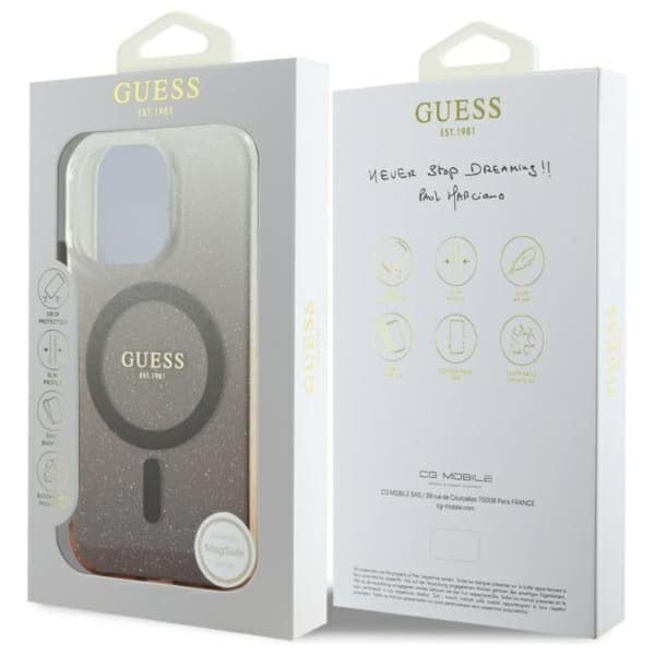 Guess IML Glitter Gradient MagSafe - iPhone 16 Pro -kotelo (ruskea)