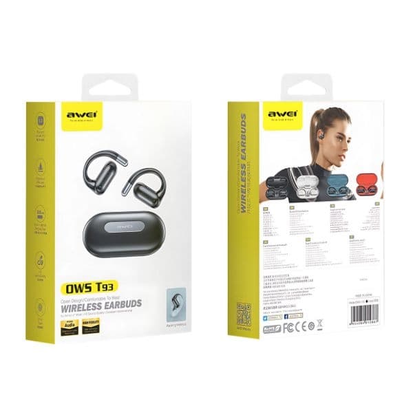 AWEI Bluetooth 5.4 hovedtelefoner OWS T93+ dockingstation sort/sort