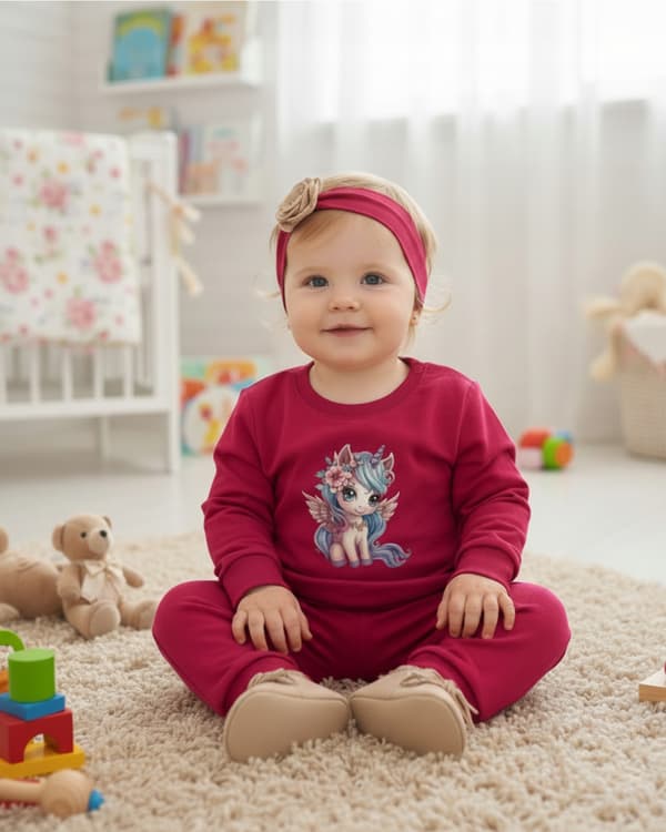 BARNPYJAMAS 92 för FLICKOR 100% bomull ENHÖRNING AMARANTH