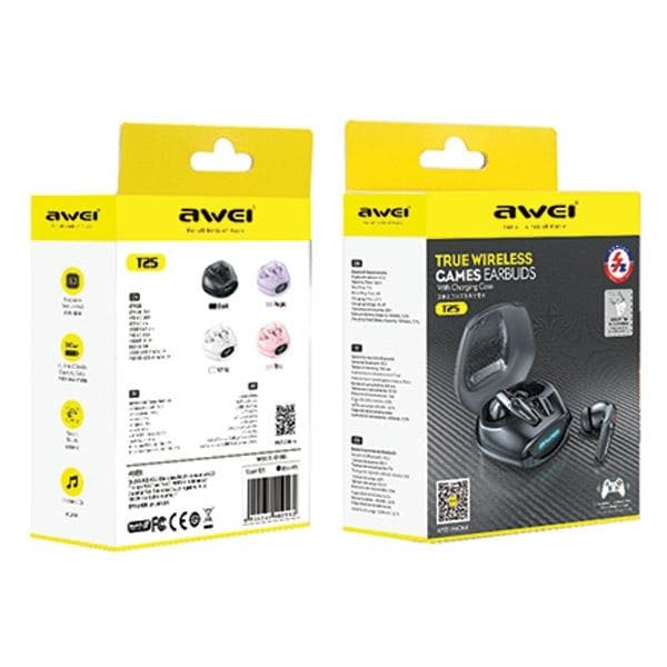 AWEI Bluetooth 5.3 T25 TWS hovedtelefoner + dockingstation sort/sort