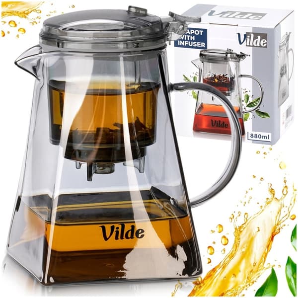 880 ml glaskanna med avtryckare, infusionsbar för örtte 259424