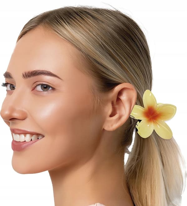 Hårspänne gul-röd blomma vårkarnevalHawaii aloha 8cm