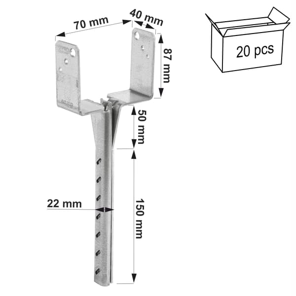PBWS70Z stangsokkel 70x40x87x200x22x3mm