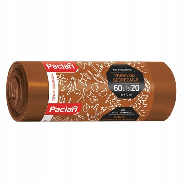 Paclan pose til bionedbrydeligt affald 60l 20 stk br.