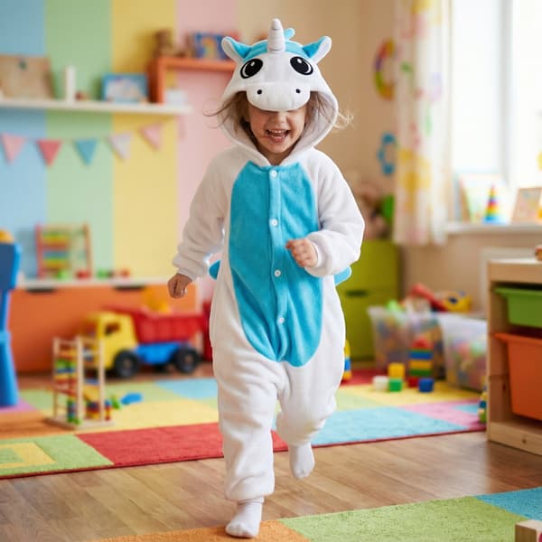 Kigurumi-pyjamas vit enhörning barn 105-115 cm