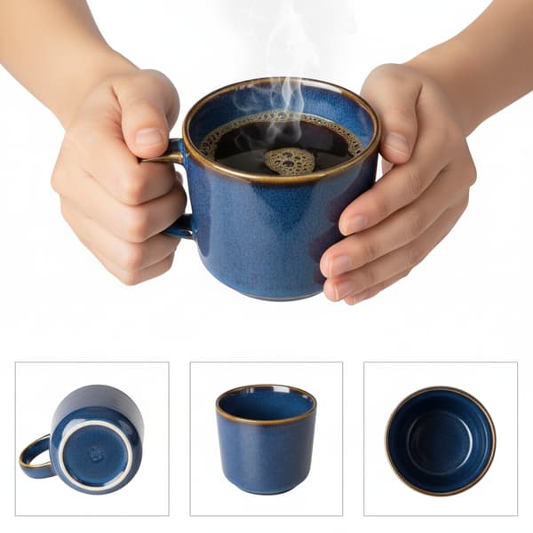 KAFFE- OG TEKRUS SÆT 6 DELE 350 ML MØRKEBLÅ KERAMIK