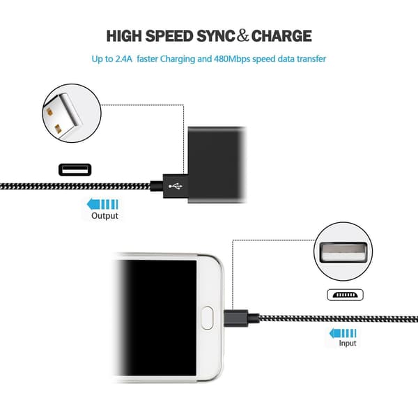 Flätad kabel Snabbladdningskabel Micro USB 3m Flätad Svart