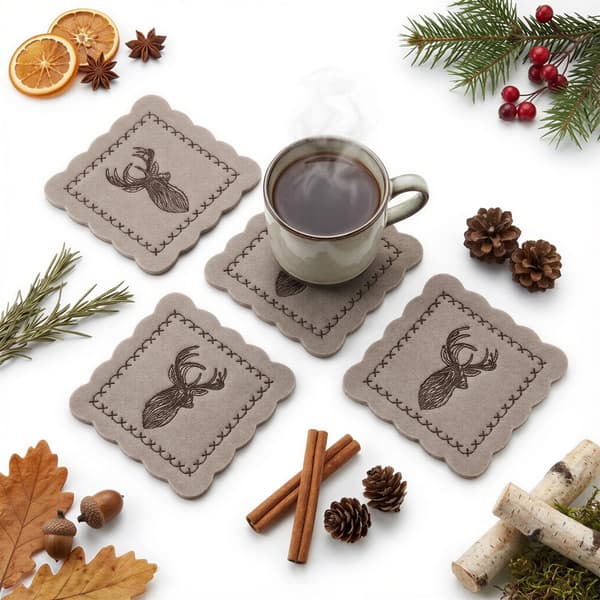 Filtmuggar i glas, set med 4 beige, 10×10 cm