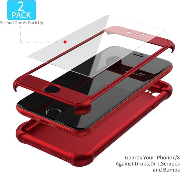 RØDT ETUI TIL IPHONE 7/8 4,7' 2x HÆRDET GLAS