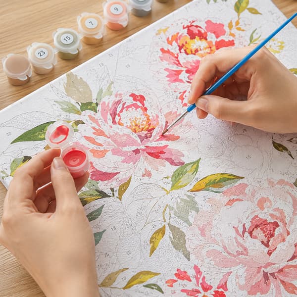 Mal efter nummer billede med ramme Blomstervedhæng 50x70 cm