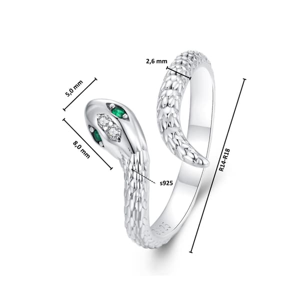 Silver justerbar ring med grönt öga orm silver 925