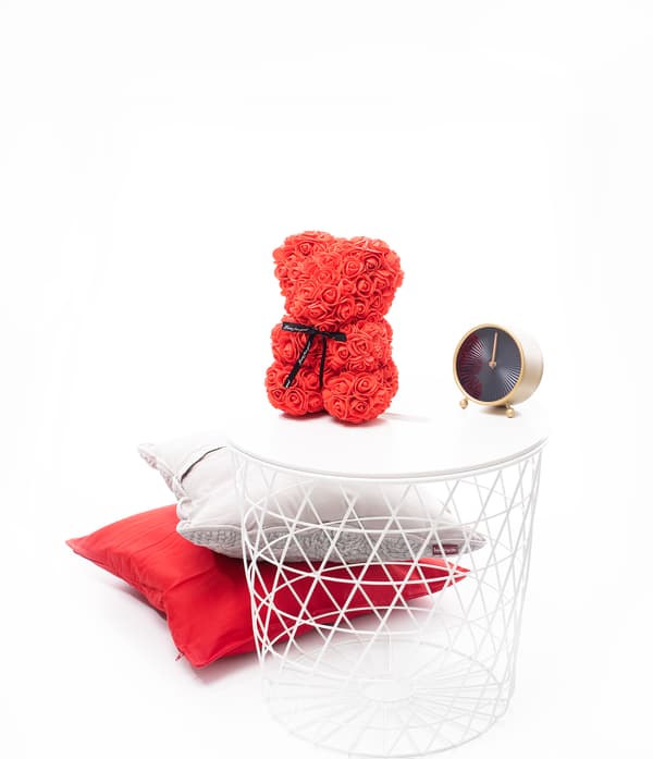 Rosebjörn 25cm röd+ FÖRPACKNING+ KRONBORD