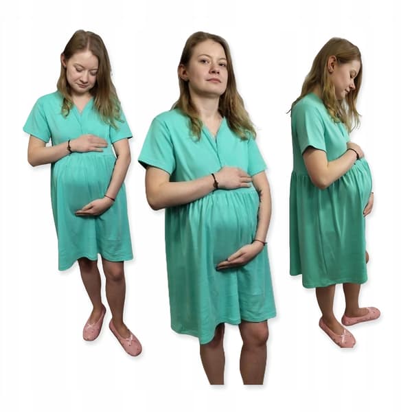 Gravid nattklänning för barnafödande bomull kort ärm storlek L mint
