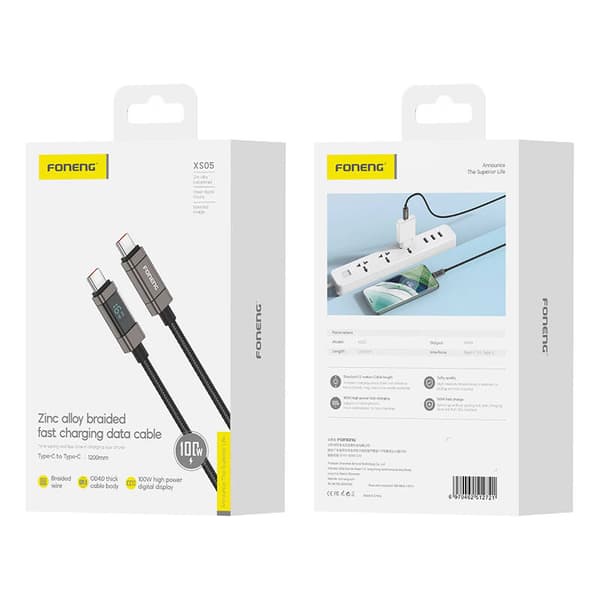Foneng XS05 100W USB-C - USB-C -kaapeli (musta)