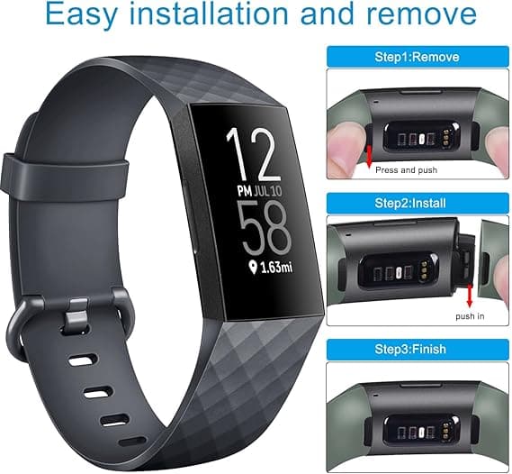 2x Rem til Fitbit Charge 3/4 Sort grå TPU vandtæt armbånd L