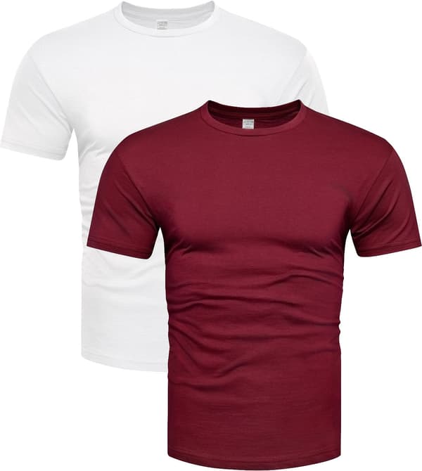2-pak premium bomulds t-shirts hvide og bordeauxrøde - L