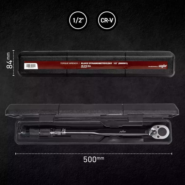MJW Momentnøgle 1/2" 28-210 Nm Sort