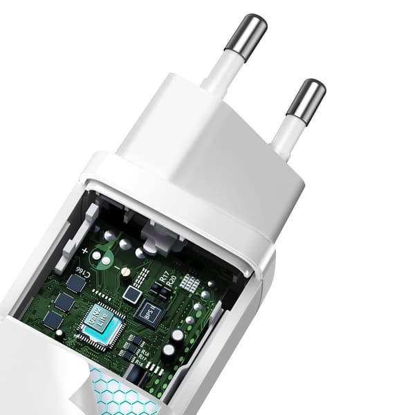 Baseus GaN2 Lite -seinälaturi, USB + USB-C, 65W, EU (valkoinen)