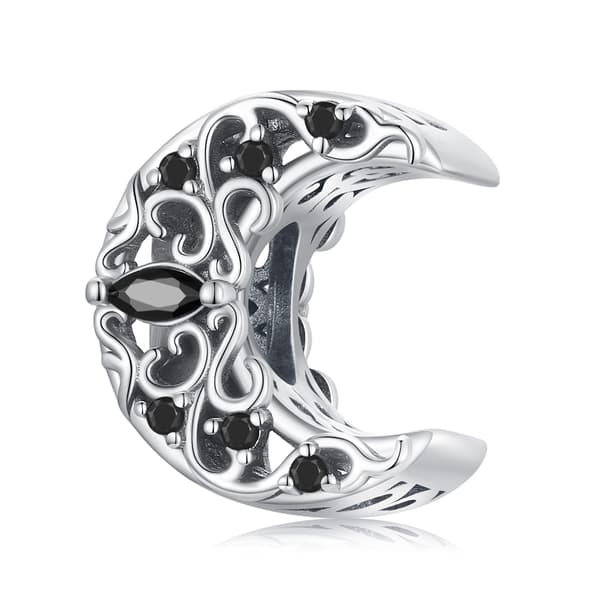 Svart måne med kristaller pärlberlock silver 925