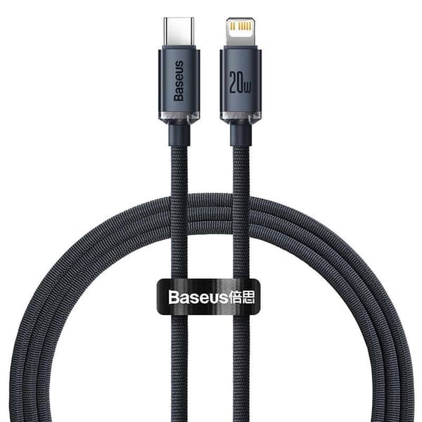 Baseus Crystal USB-C till Lightning-kabel, 20W, PD, 1,2m (svart)