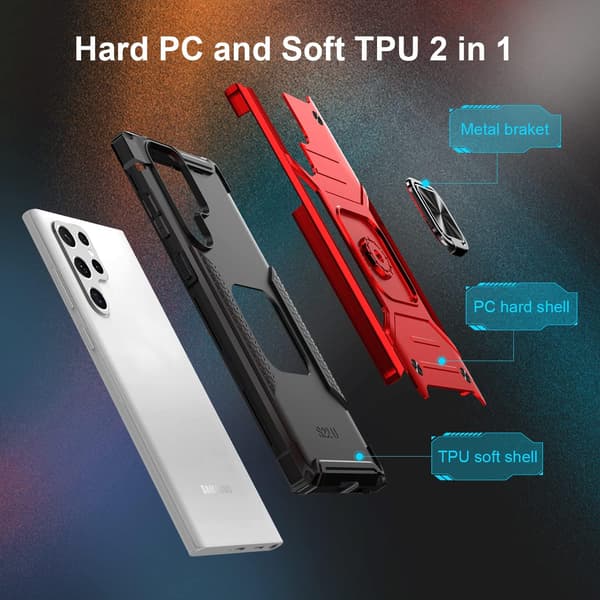 ARMOR ETUI TIL SAMSUNG GALAXY S22 ULTRA 5G RØD SORT + RING SM-S908