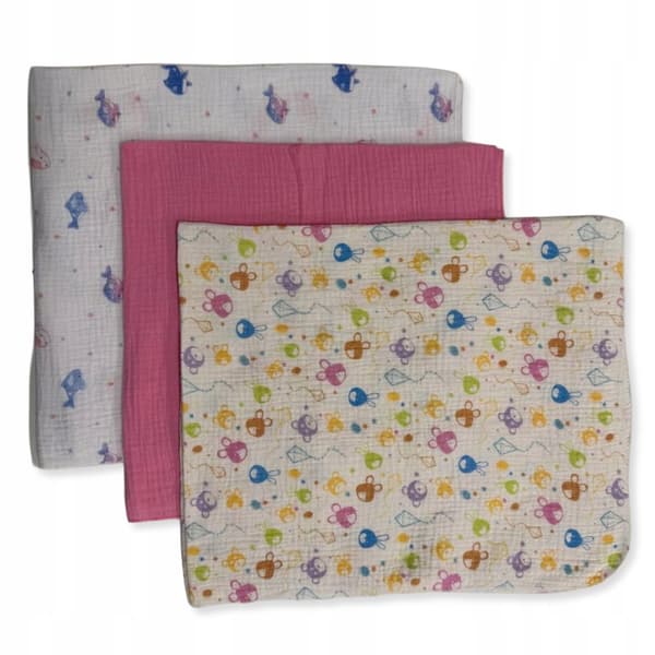 3-PAK minibleer, muslin, 38x38, delfin, dyr, lyserøde klude