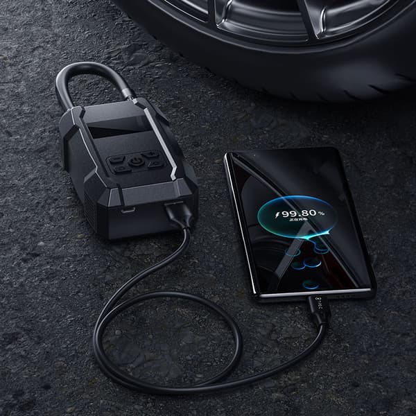 WEKOME Pi801 - Bærbar elbilpumpe + powerbank 2000 mAh (sort)