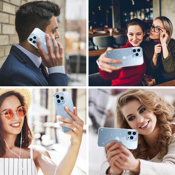 ETUI TIL APPLE IPHONE 15 PRO MAX KLAR SILIKONE BAGSIDER MED GLITTER