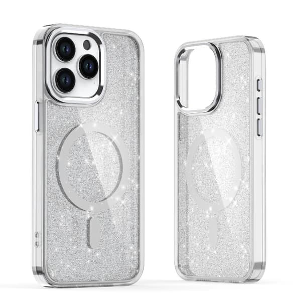 MagSafe-kimallekotelo iPhone 16 Pro Maxille - valkoinen ja kimalle