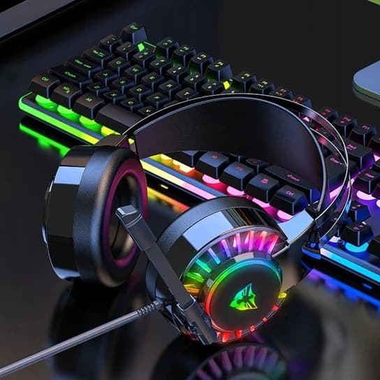 On-Ear-spelhörlurar med mikrofon RGB USB