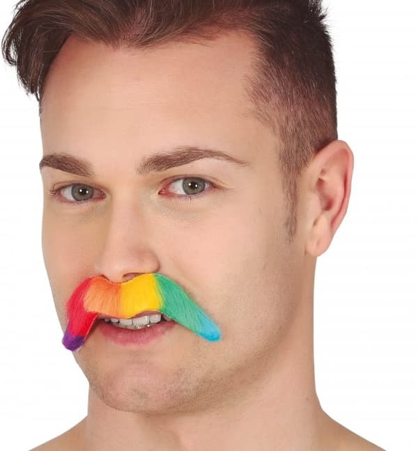 Regnbågsfärgade mustascher 10 cm 1 st.