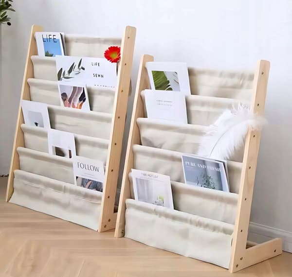 BØRNEBOGREOL 79 CM ORGANIZER 6 HYLDER LOFT STÆRK TRÆ
