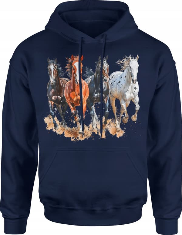 HERRESWEATSHIRT MED HEST, HESTEPRINT, BOMULDSPRINT MED DYR, L