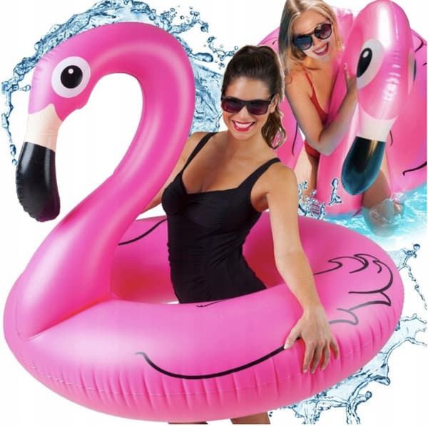 FLAMINGO OPPUSTELIG RING 90 CM TIL SVØMMEMADRAS POOL STRANDBAD PVC lyserød
