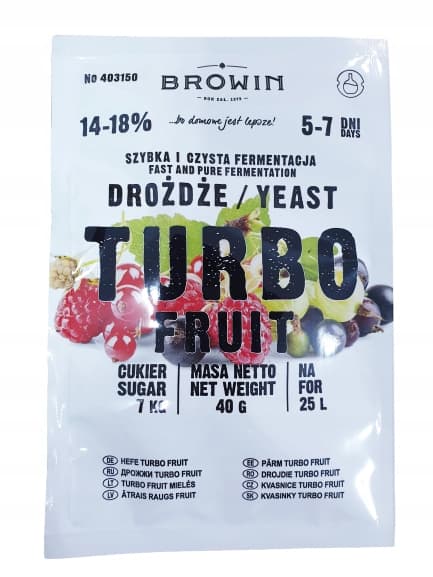 Brännvinsjäst Turbo Frukt 25L Hedelmämäski