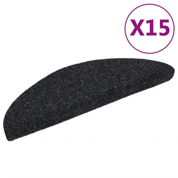 vidaXL selvklæbende trappemåtter 15 stk. 56x17x3 cm sorte halvrunde