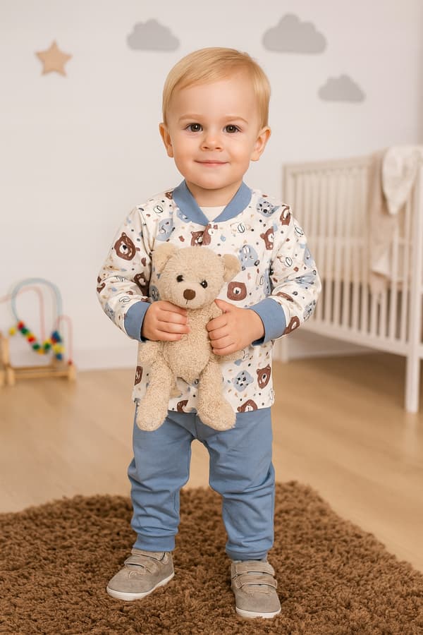 Kaftan kaftanik 98 børnebluse med opretstående krave og bamseprint